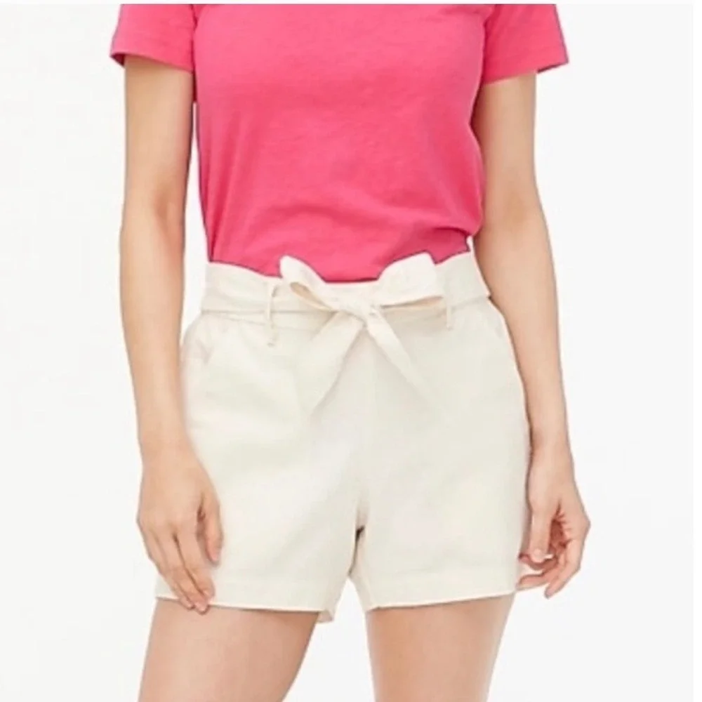 J. Crew Linen Cotton Blend Tie Waist Shorts Ivory Cream Women's Size 12